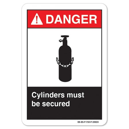 Signmission ANSI Danger Sign, Cylinders Must Be Secured, 18in X 12in Decal, 12" W, 18" L, Landscape OS-DS-D-1218-L-19824